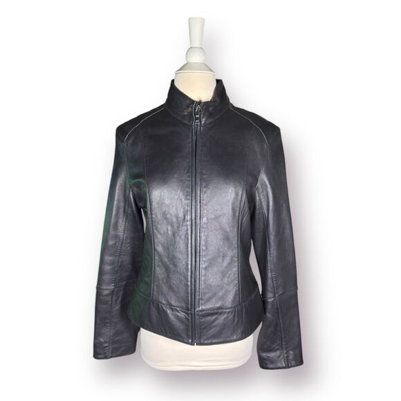 MARC NEW YORK Leather Moto Jacket Size‎ Large Black Biker Front Zipper Jacket